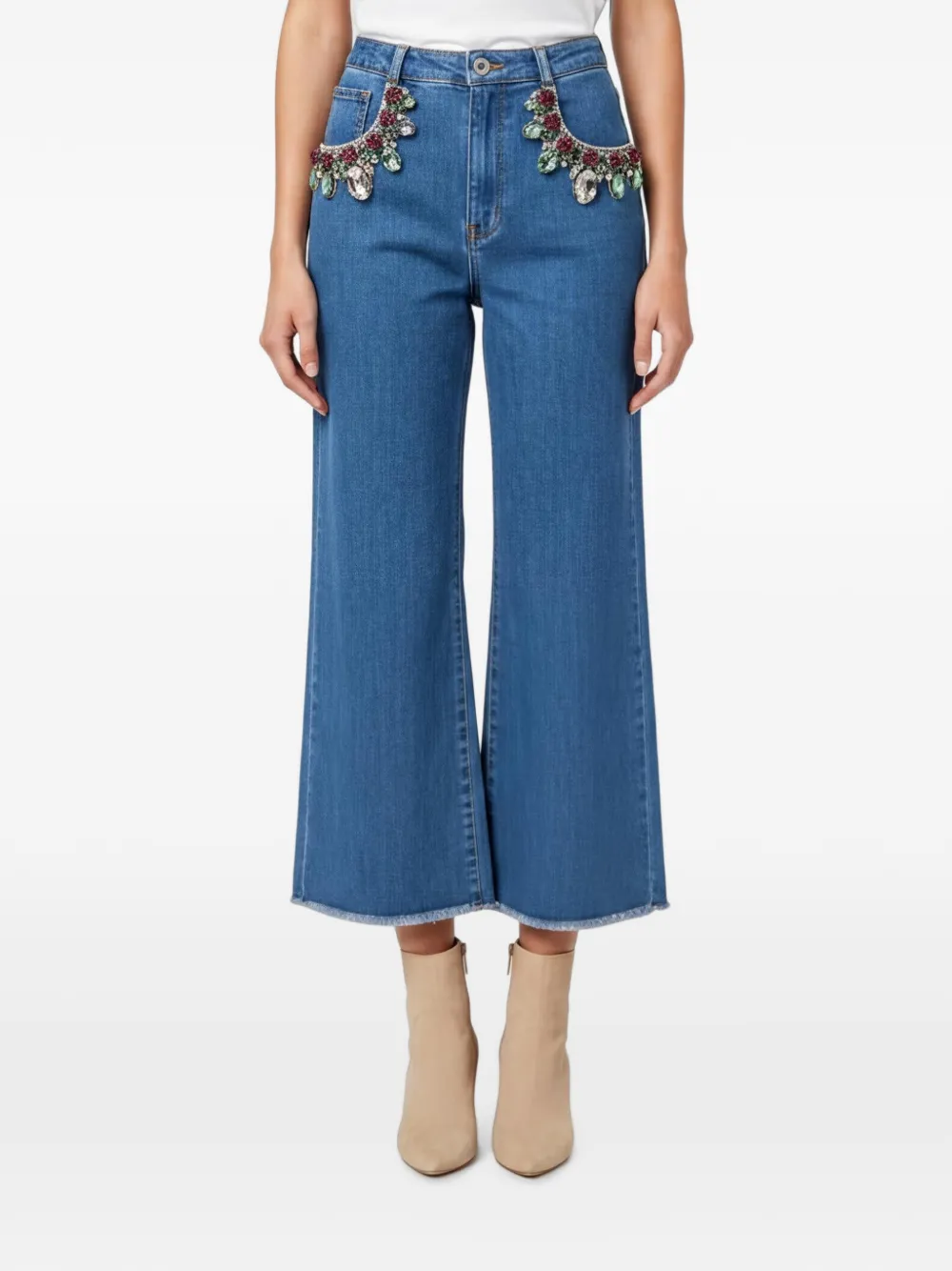 Dolce & Gabbana Pre-Owned crystal-embellished wide-leg cropped jeans - Blu