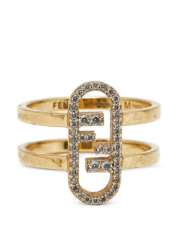 Fendi Pre-owned O’lock Crystal-embellished Ring in Gold