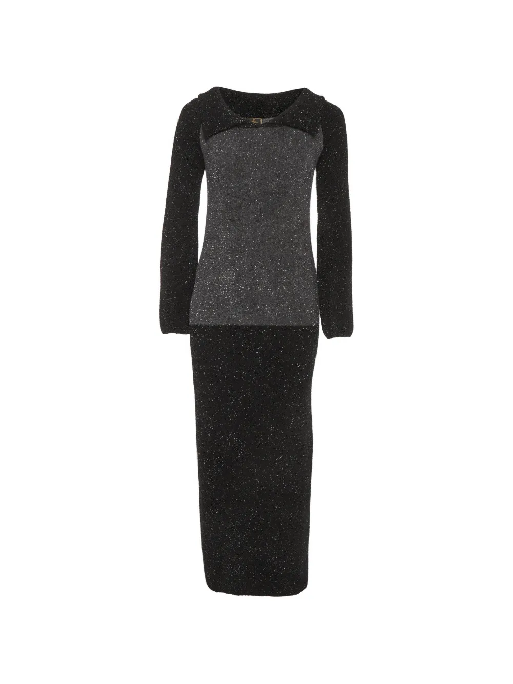 Fendi Pre-Owned metallic-knit long-sleeve maxi dress - Nero