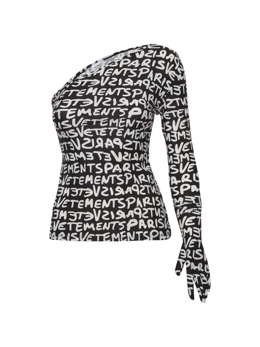 VETEMENTS logo-print one-shoulder top - Schwarz
