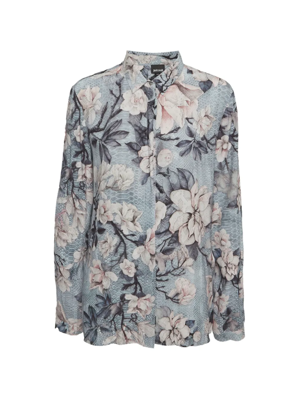 Just Cavalli Vintage chemise à effet peau de serpent imprimé fleuri - Bleu Just Cavalli Vintage chemise à effet peau de serpent imprimé fleuri - Bleu
