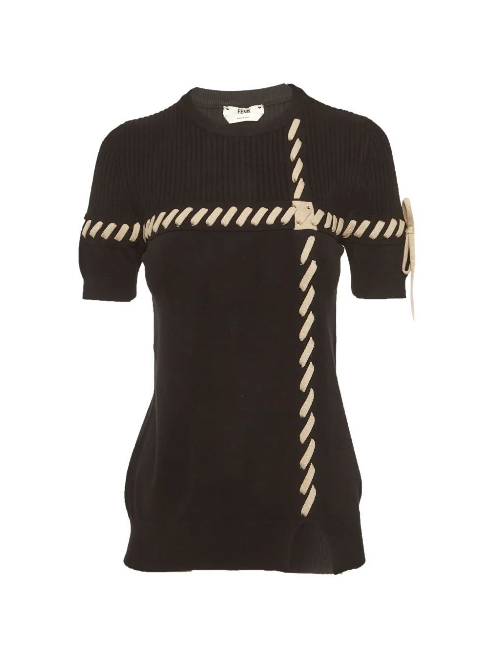 Fendi Pre-Owned ribbed-knit lace-up T-shirt - Nero