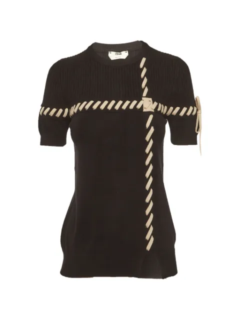 Fendi Pre-Owned ribbed-knit lace-up T-shirt
