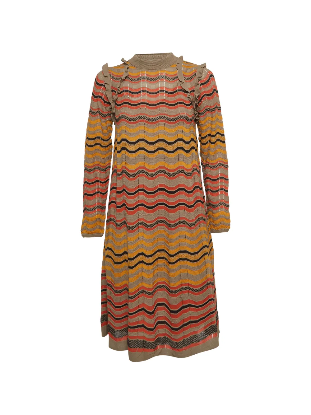 Missoni Pre-Owned ruffled zigzag-knit midi dress - Toni neutri