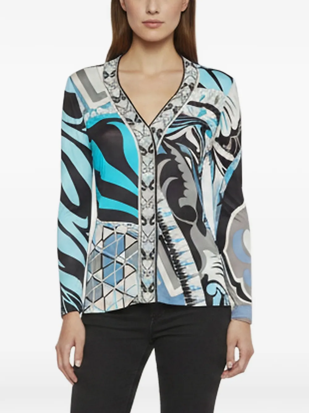 PUCCI Pre-Owned abstract-print V-neck blouse - Blu
