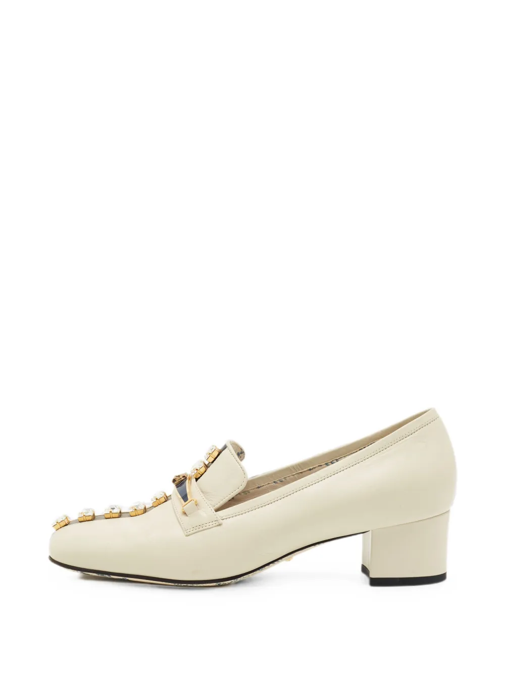 Gucci Pre-Owned crystal-embellished block-heel loafer pumps - Weiß