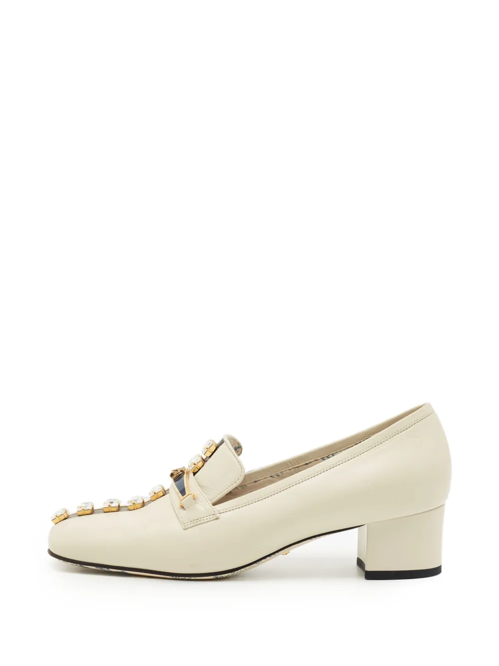 Gucci Pre-Owned crystal-embellished block-heel loafer pumps - Bianco