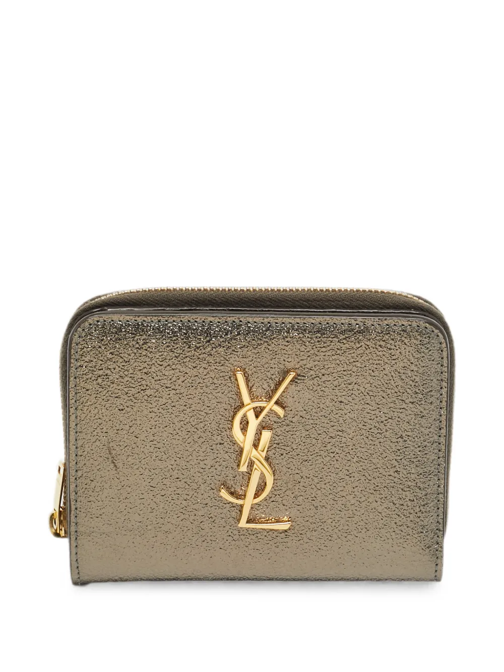 Pre-owned Saint Laurent 2016 Monogram Crinkled Leather Wallet In Gold