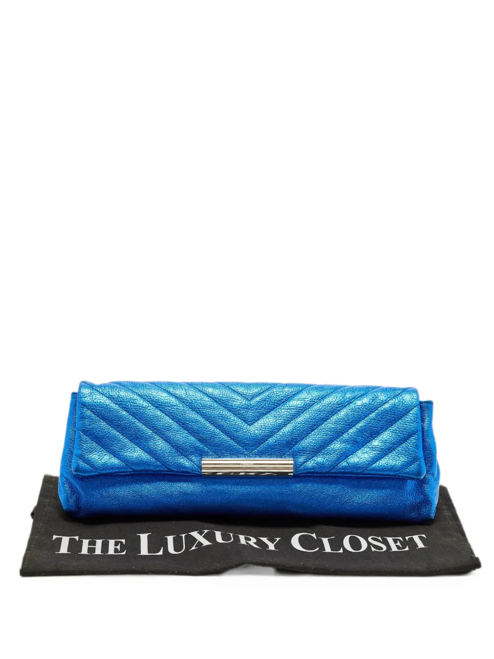 Alexander McQueen Pre-Owned metallic chevron-quilted clutch bag - Blue