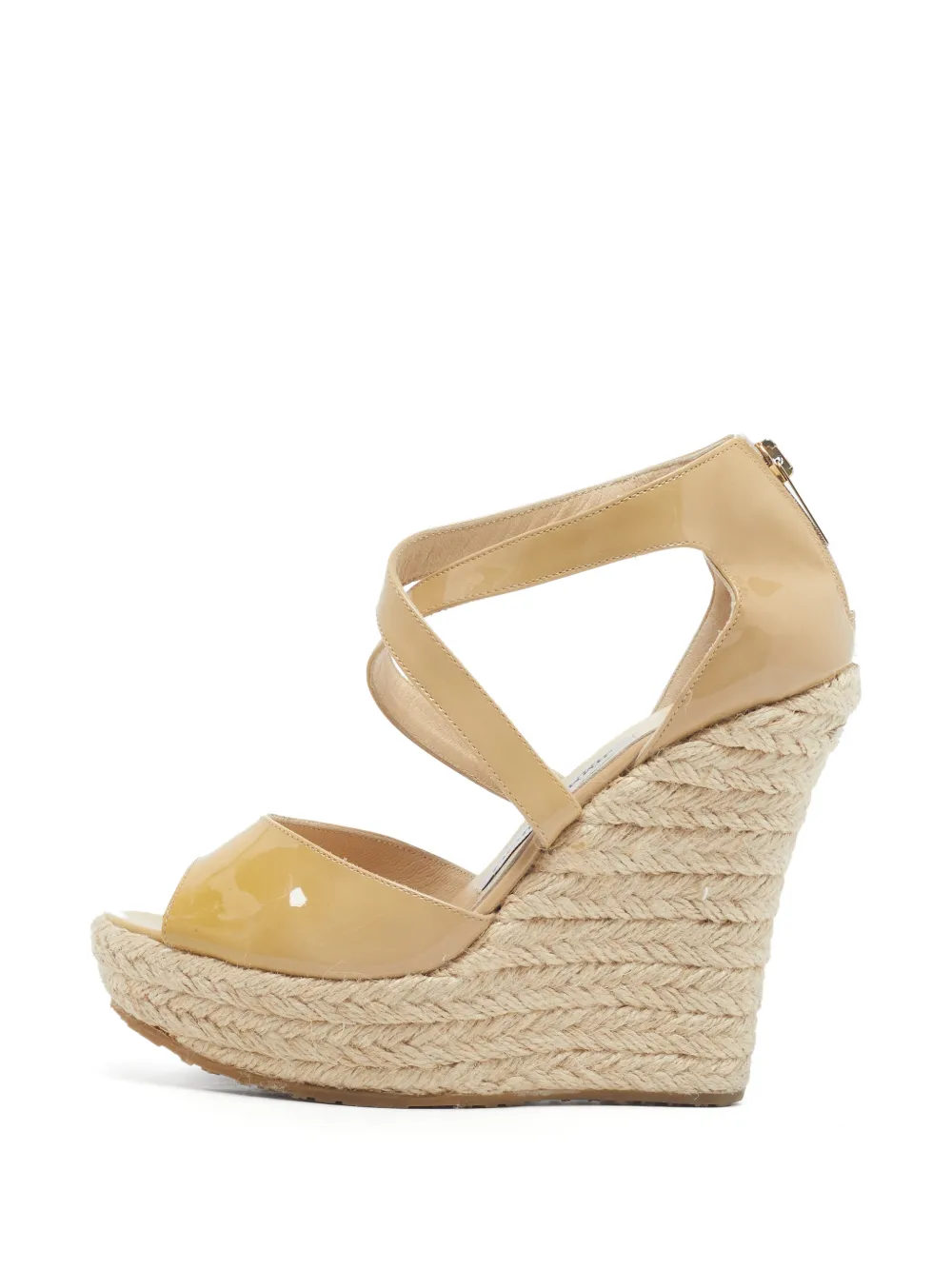 Jimmy Choo Pre-Owned patent-leather wedge sandals - Nude