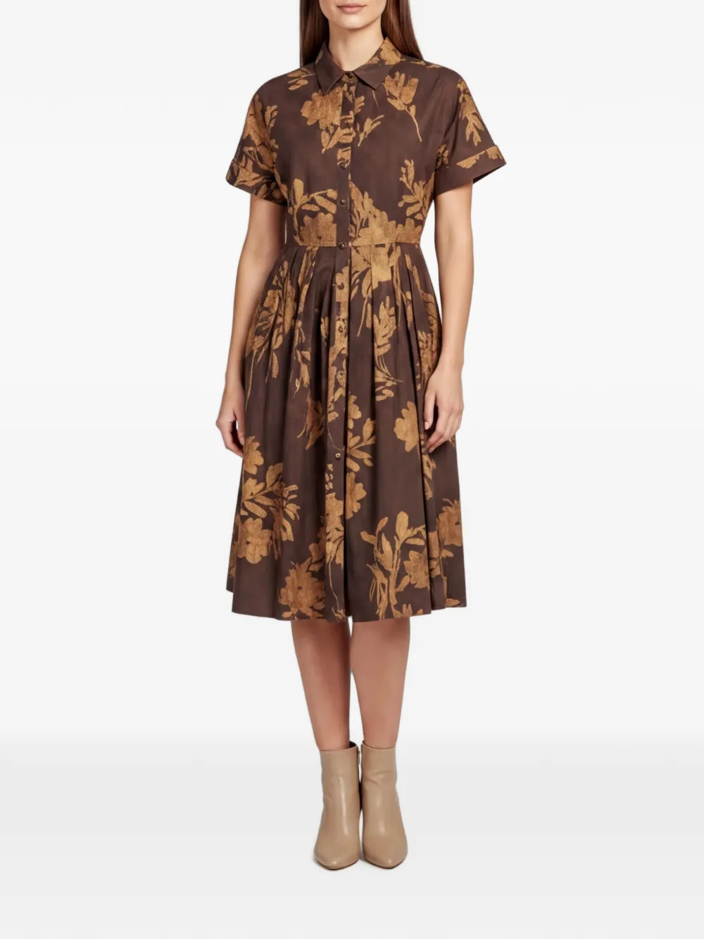 Carolina Herrera Vintage robe-chemise Jasmine Biznaga à manches courtes - Marron