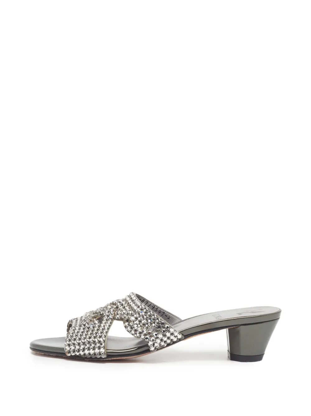 Gina crystal-embellished leather slide sandals - Silber
