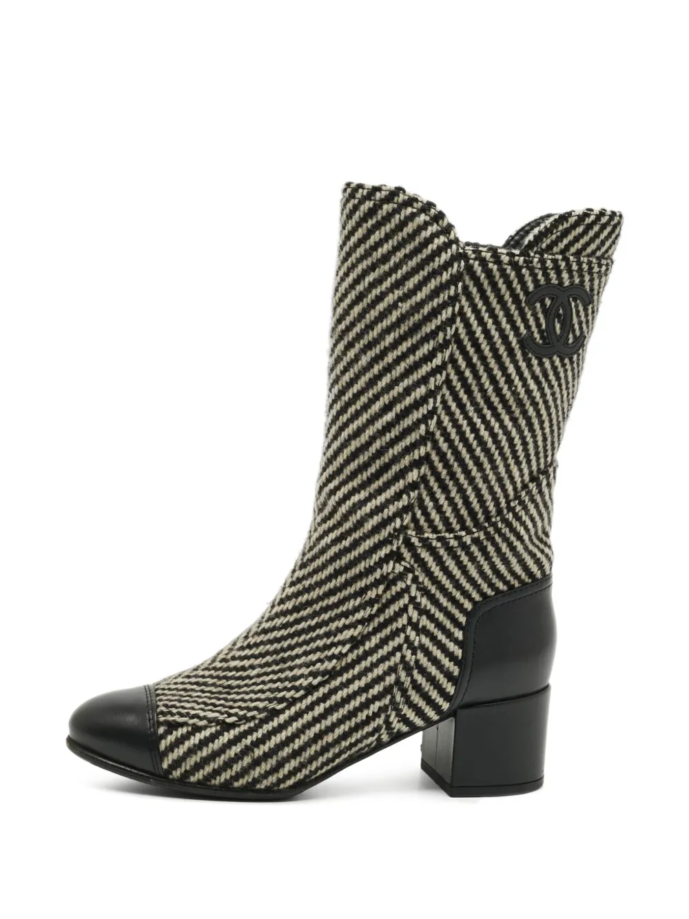 CHANEL Pre-Owned CC tweed mid-calf boots - Black