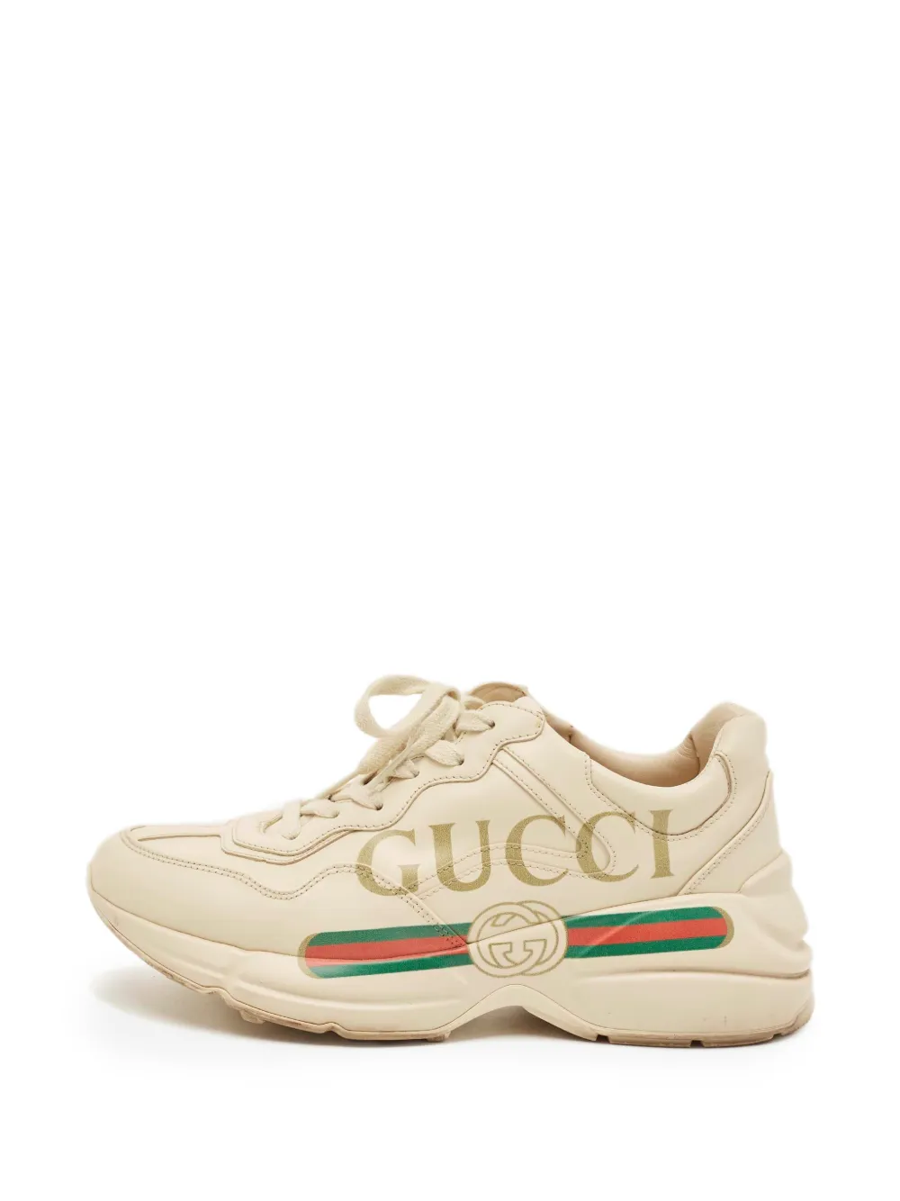 Gucci Pre-Owned Rhyton logo-print sneakers - Nude