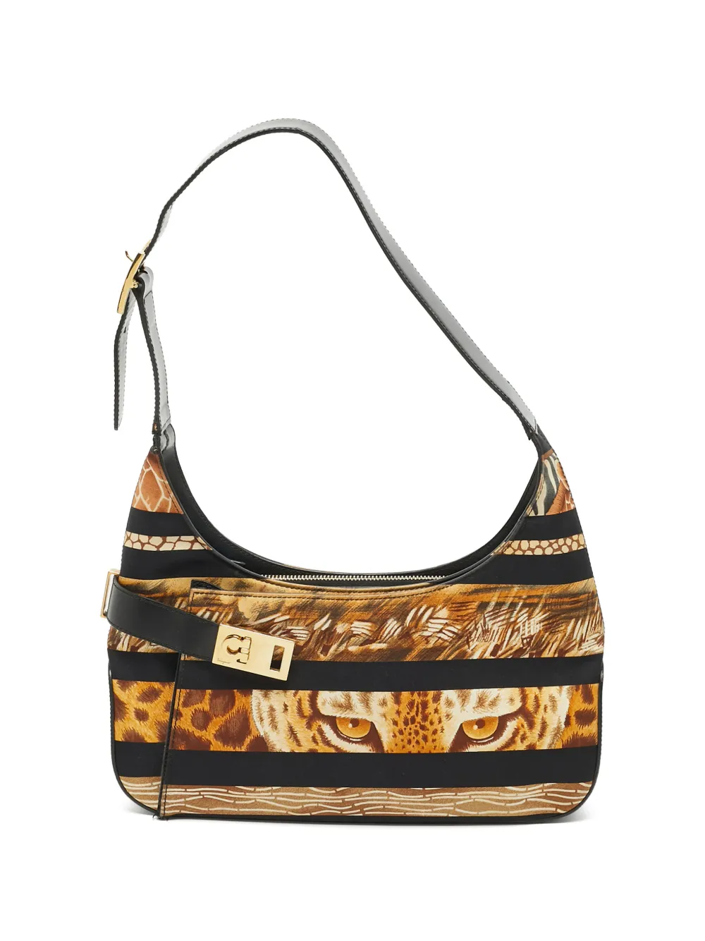 Ferragamo Pre-Owned tiger-print leather-trim shoulder bag - Toni neutri