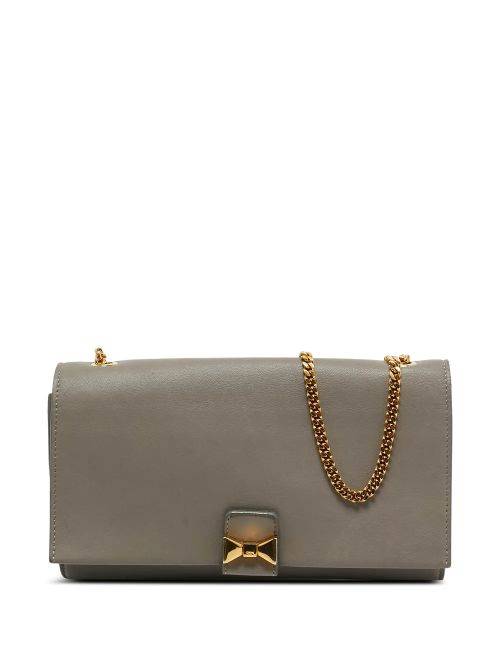 Chloé Pre-Owned bow-detail leather clutch - Grigio