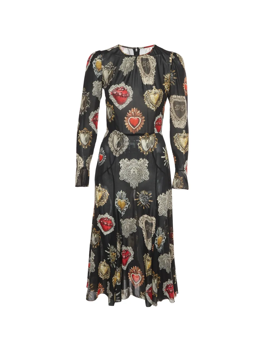 Dolce & Gabbana Pre-Owned Sacred Hearts long-sleeve flared silk midi dress - Nero