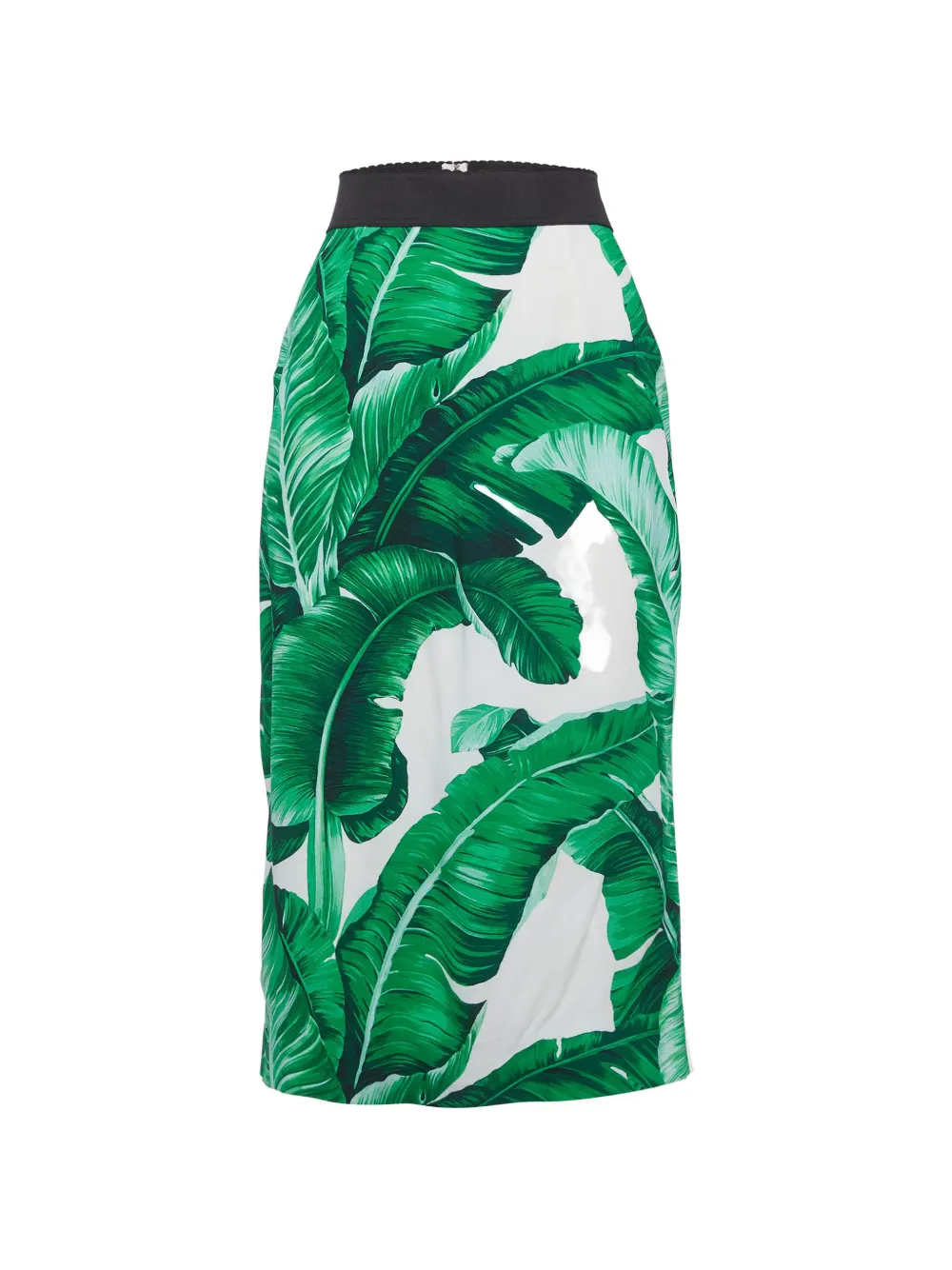 Pre-owned Dolce & Gabbana Tropical-print Pencil Midi Skirt In Green