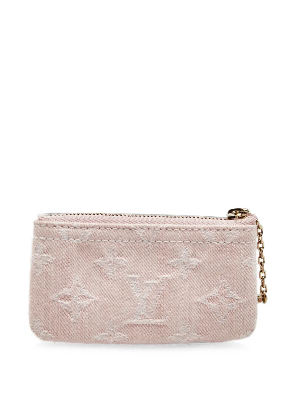 Pre-owned Louis Vuitton Monogram Denim Key Pouch In Pink