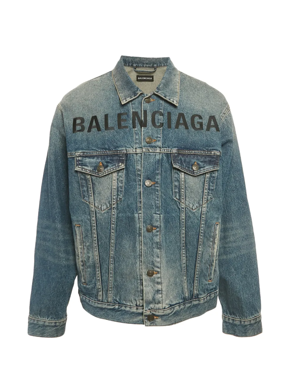 Balenciaga Pre-Owned logo-embroidered denim jacket - Blu