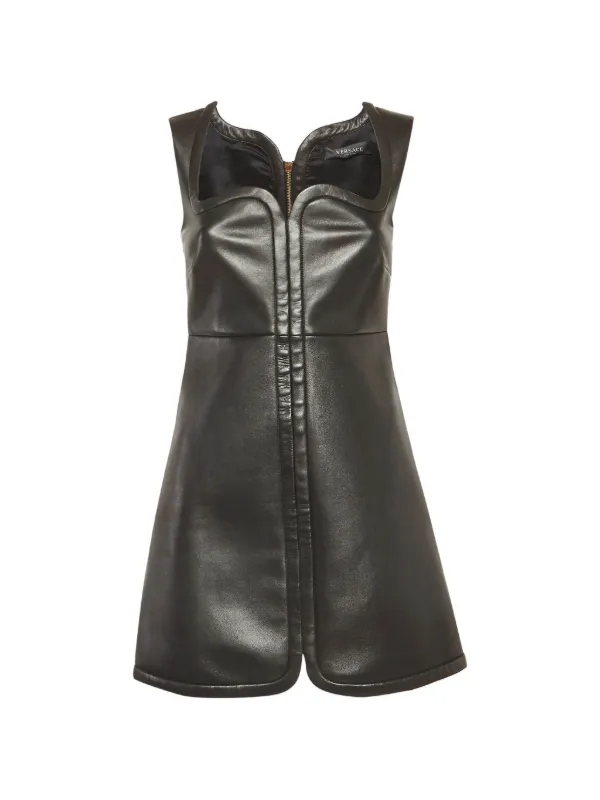 versace leather mini dress Versace Fall 1997 Runway Black Leather Mini Dress