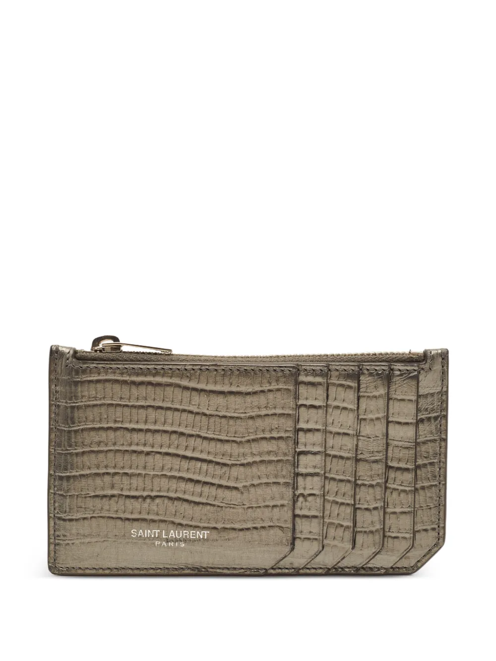 Saint Laurent Pre-Owned lizard-embossed zip-up card holder - Grigio