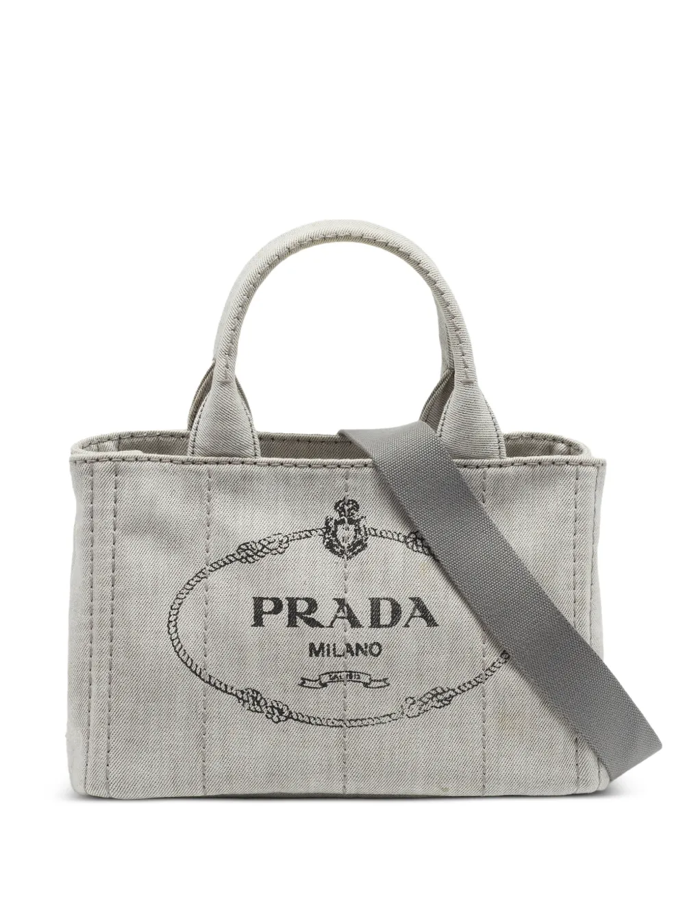 Prada Pre-Owned Borsa tote piccola Canapa con stampa - Grigio