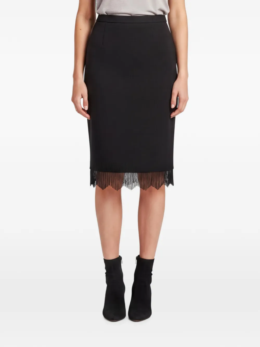 Chloé Pre-Owned Gonna midi con frange - Nero