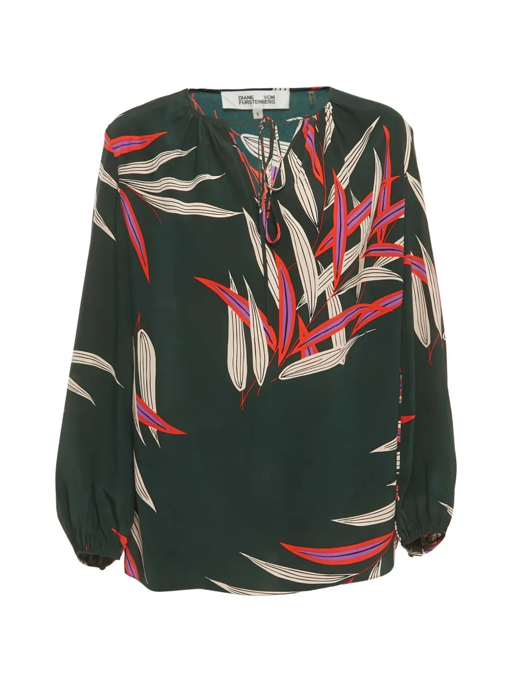 DVF Diane von Furstenberg Seidenbluse mit Blatt-Print - Grün
