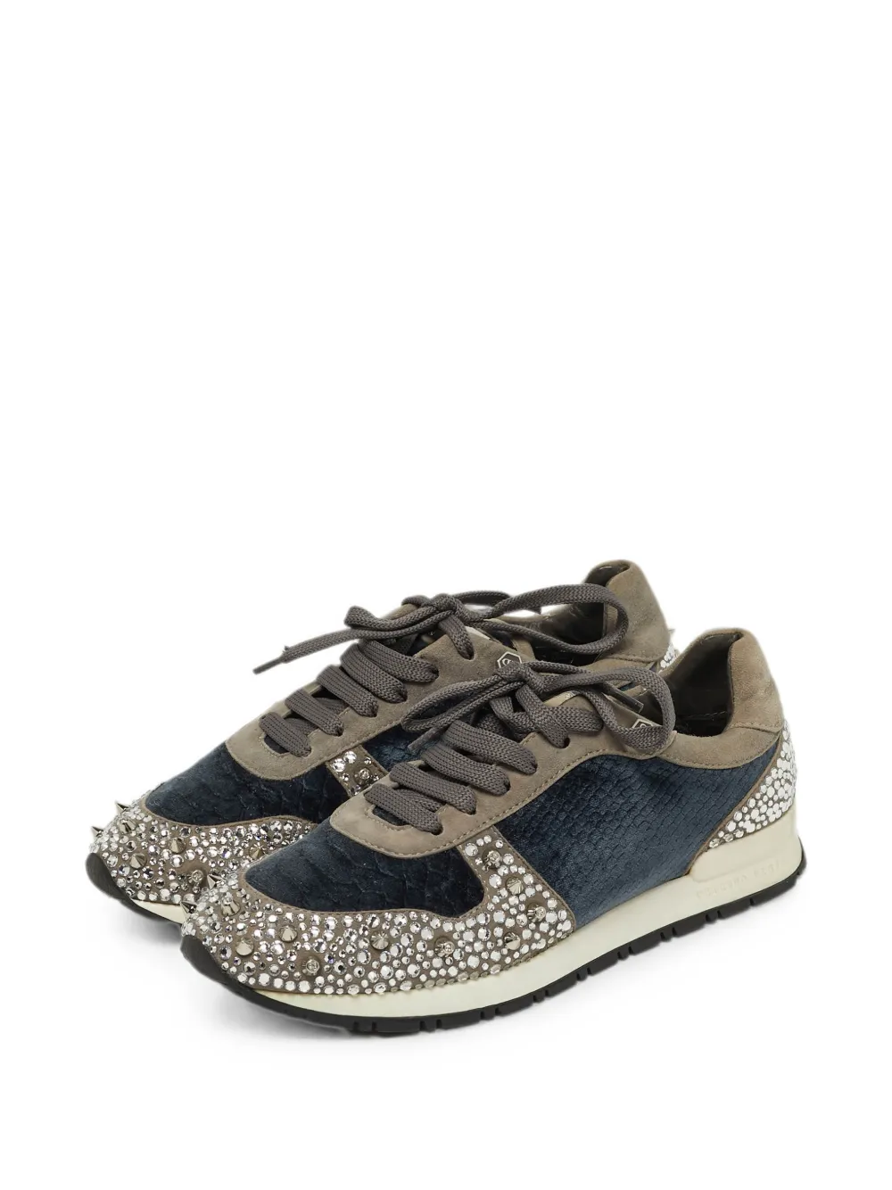 Philipp Plein crystal-embellished lace-up sneakers - Neutrals