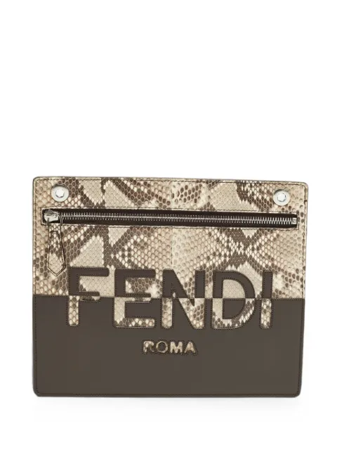 Fendi Pre-Owned 2021 Logo python-effect clutch bag