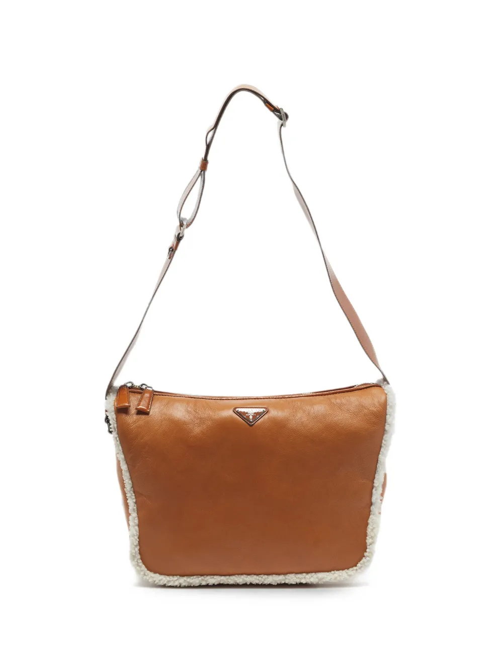 Prada Pre-Owned Borsa a spalla con finiture in shearling - Marrone