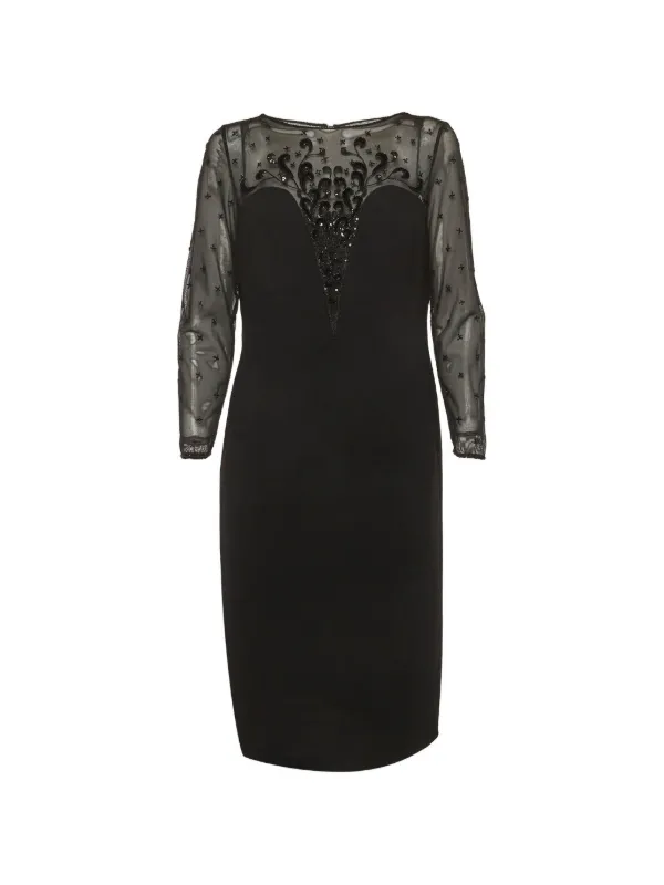 escada midi dress Escada bead-embellished lace-panel Midi Dress | Black
