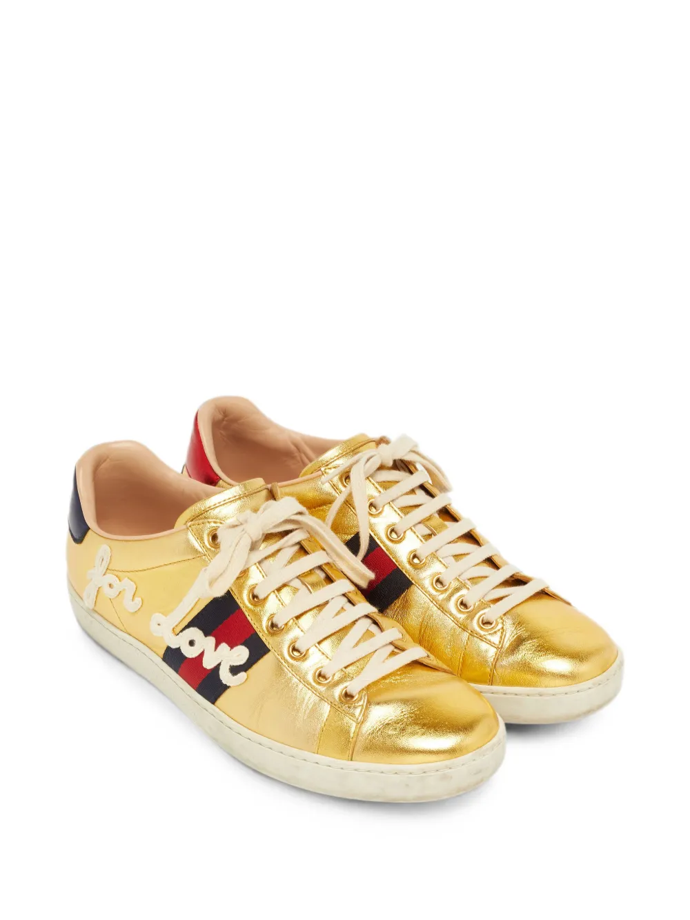 Gucci Pre-Owned Ace Web Sneakers - Gold