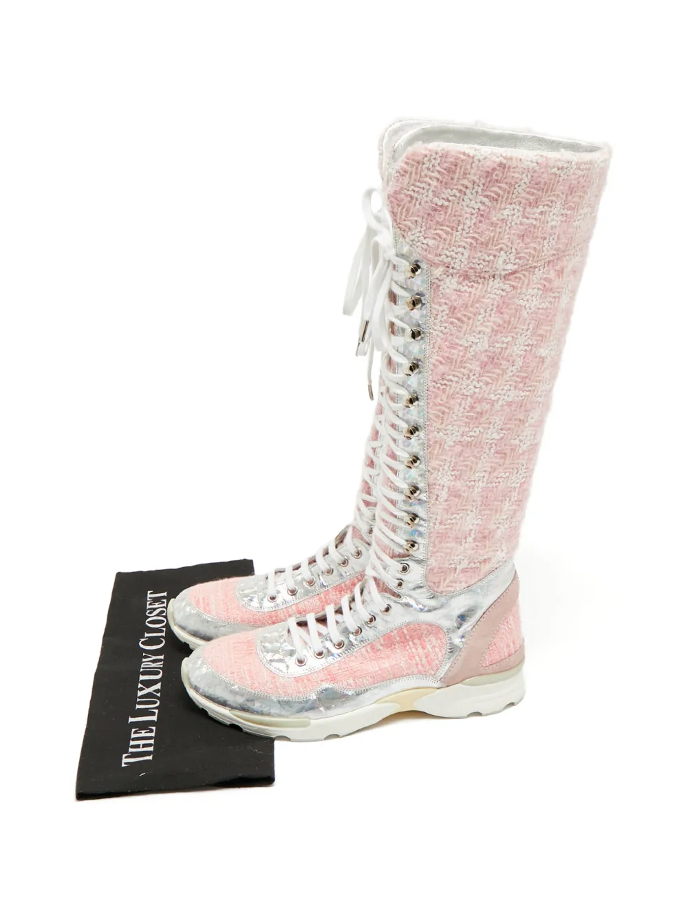 CHANEL Pre-Owned tweed-construction boots - Rosa