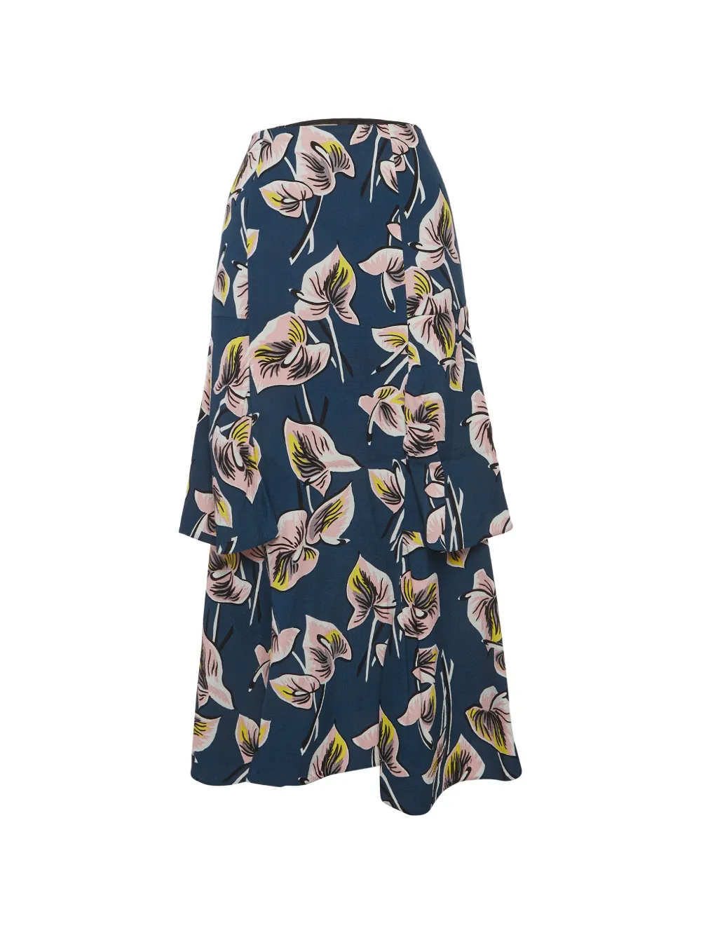 Pre-owned Marni Floral-print Ruffled Maxi Skirt In Blue