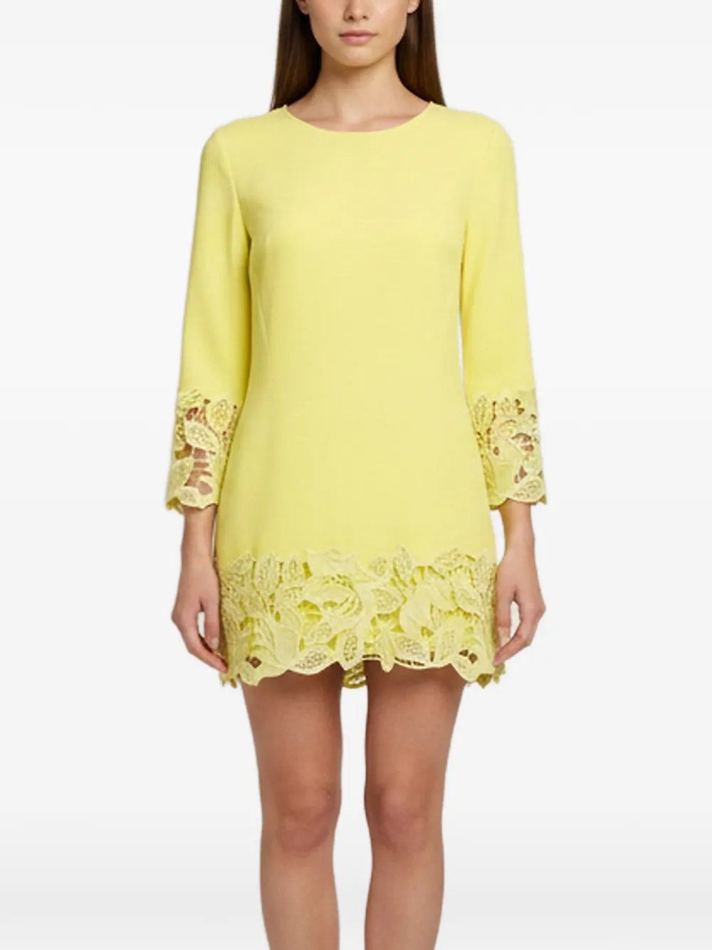 Ermanno Scervino long-sleeve lace-trim mini dress - Giallo