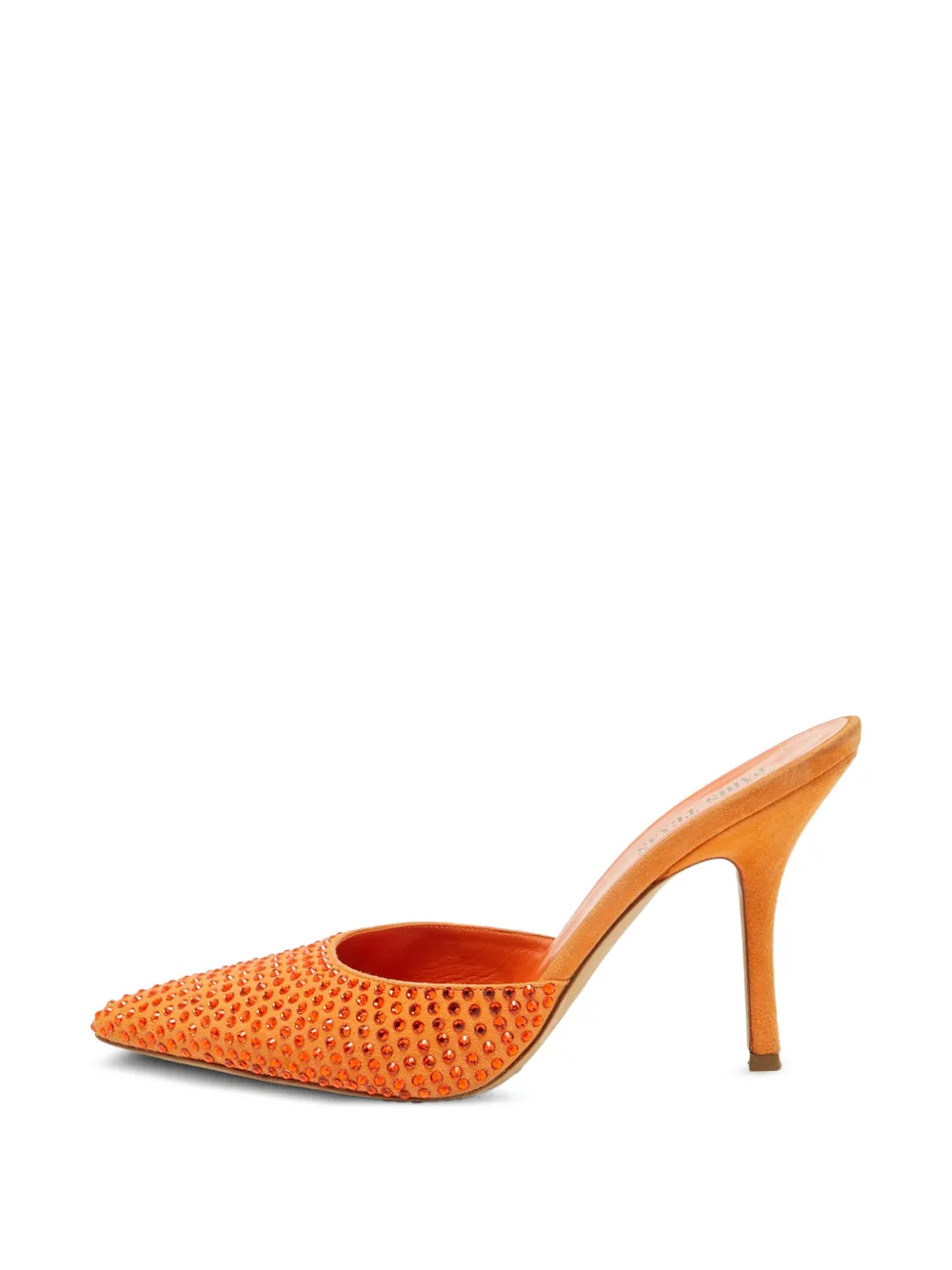 Paris Texas Hollywood crystal-embellished suede heeled mules - Orange