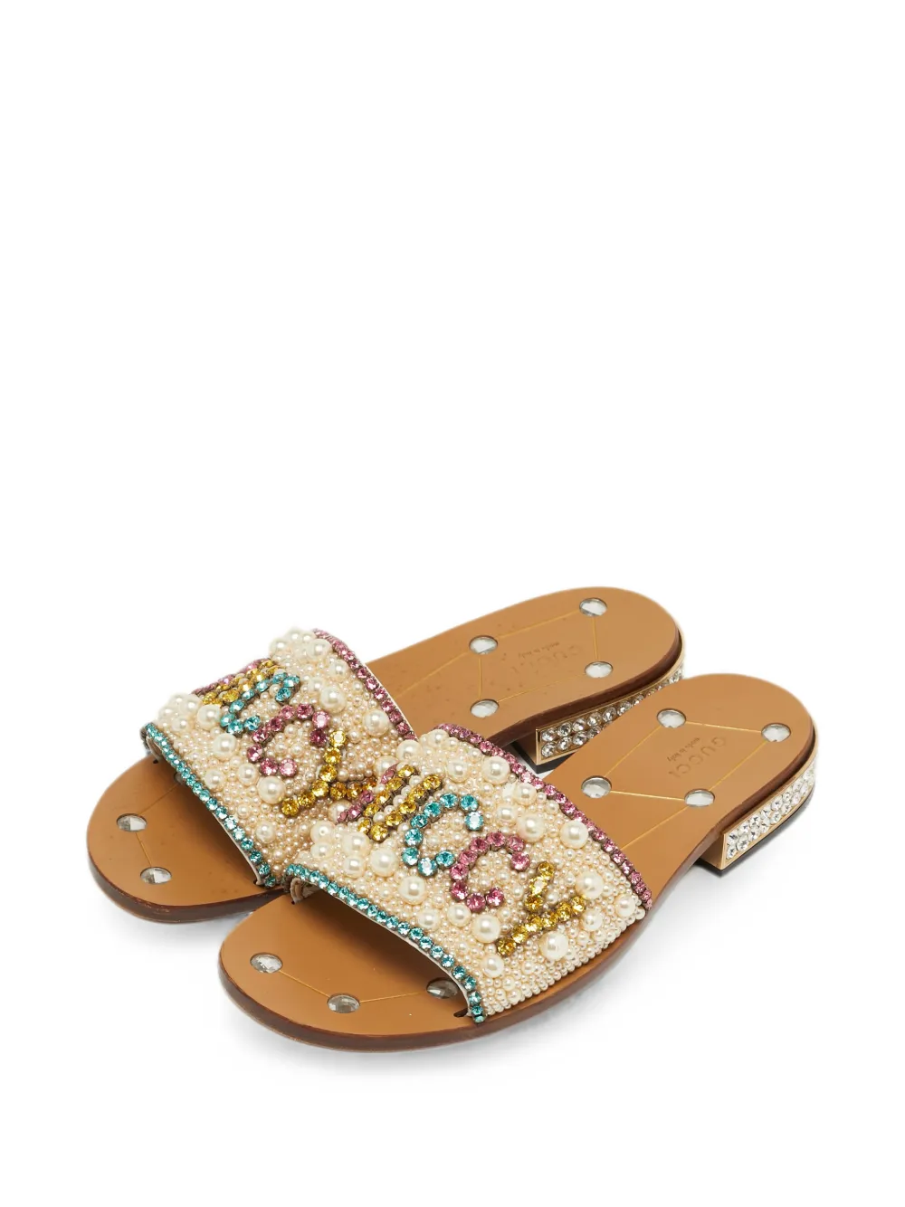 Gucci Pre-Owned Lupe Guccy embellished sandals - Nude
