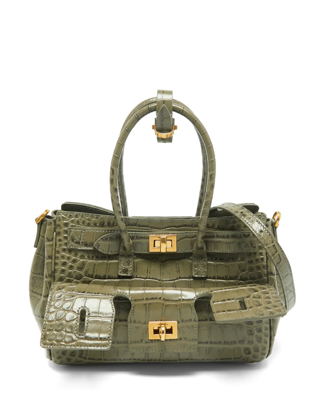 Balenciaga Pre-Owned mini Bel Air croc-embossed tote bag - Verde
