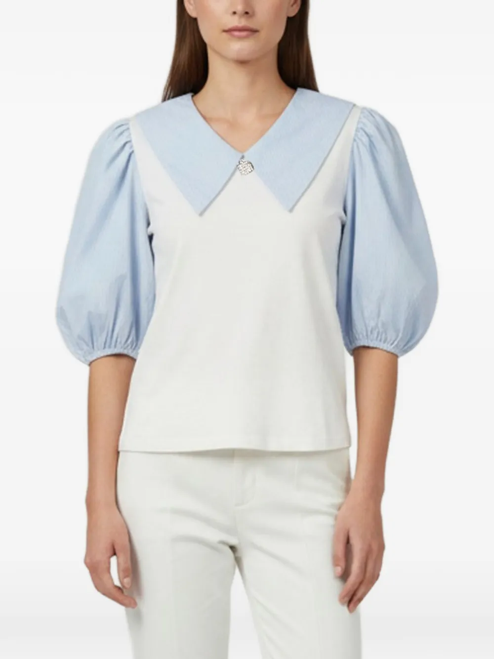 Maje striped puff-sleeve blouse - Bianco