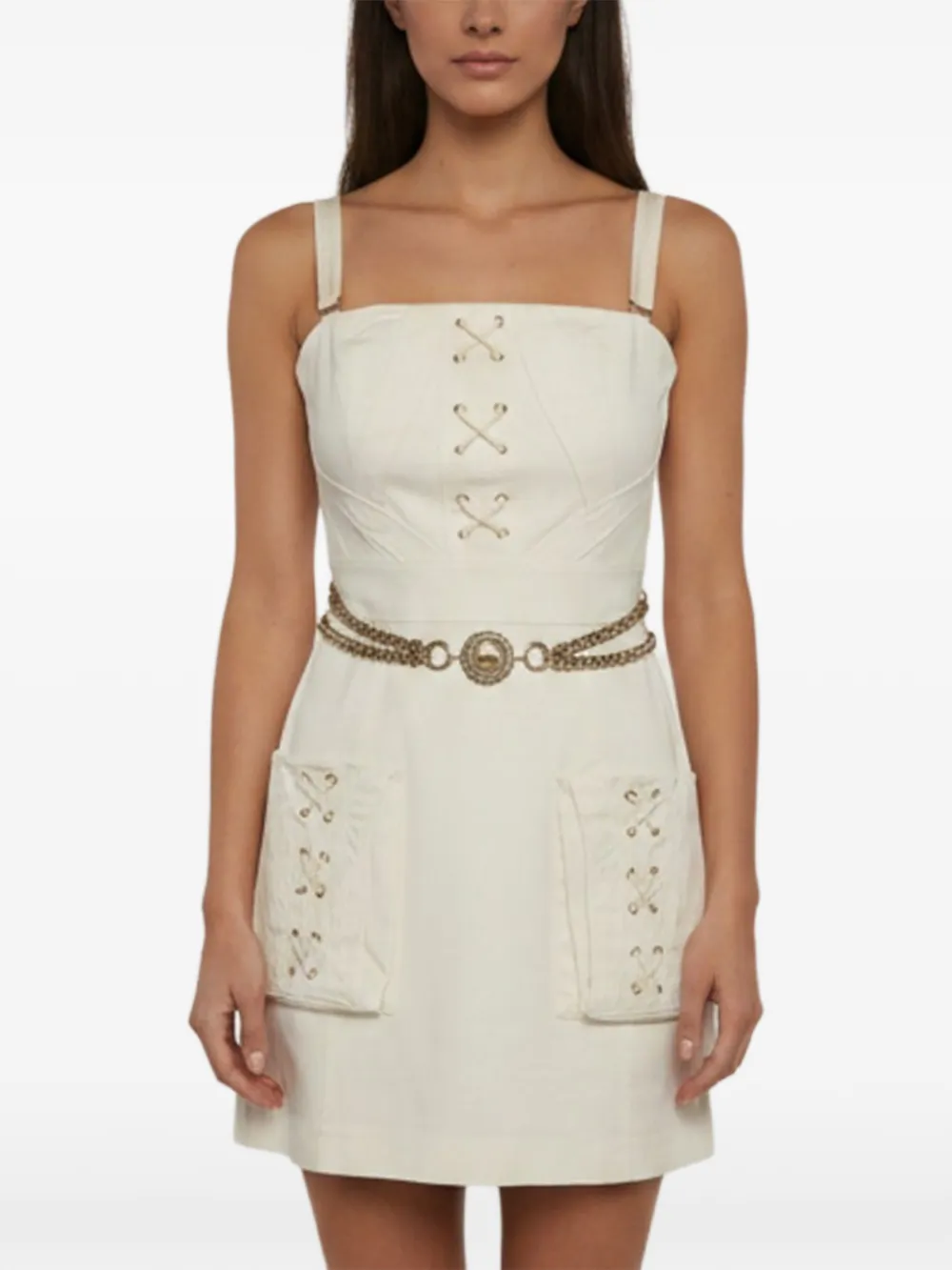 Elisabetta Franchi chain-trim gabardine mini dress - Bianco
