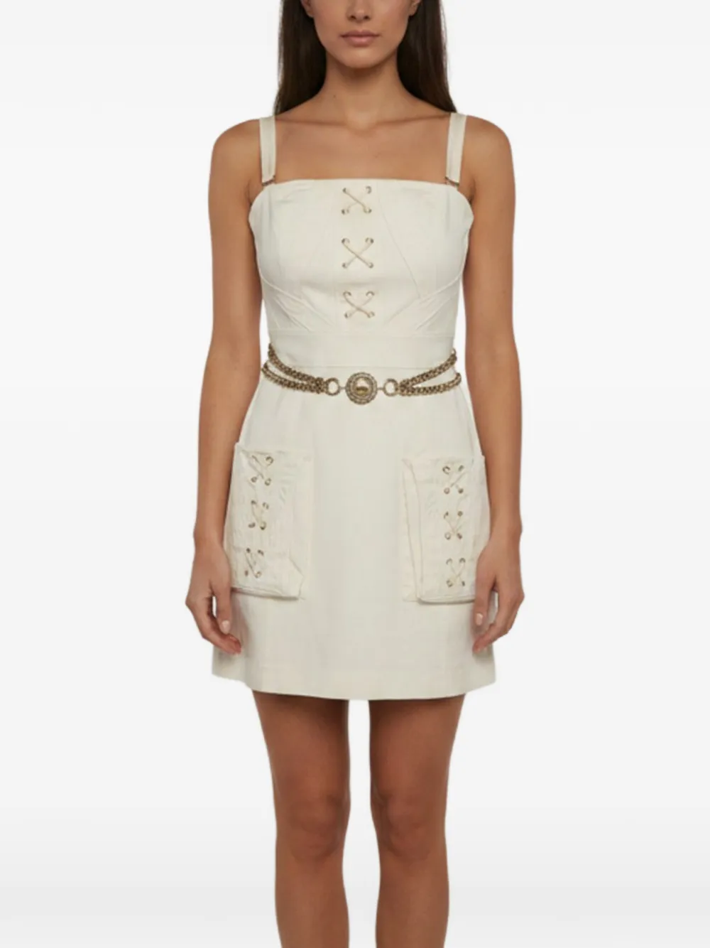 Elisabetta Franchi robe courte à détail de chaîne - Blanc Elisabetta Franchi robe courte à détail de chaîne - Blanc