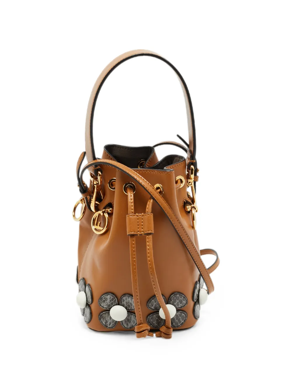 Fendi Pre-Owned Mon Tresor floral-patch bucket bag - Marrone