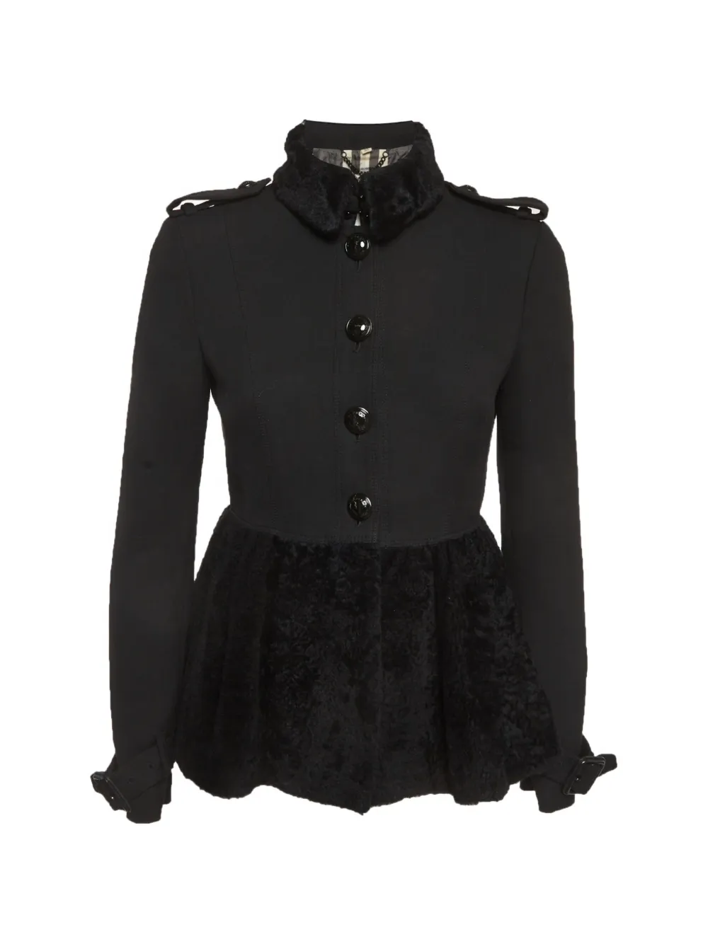 Burberry Pre-Owned shearling-trim crepe coat - Nero