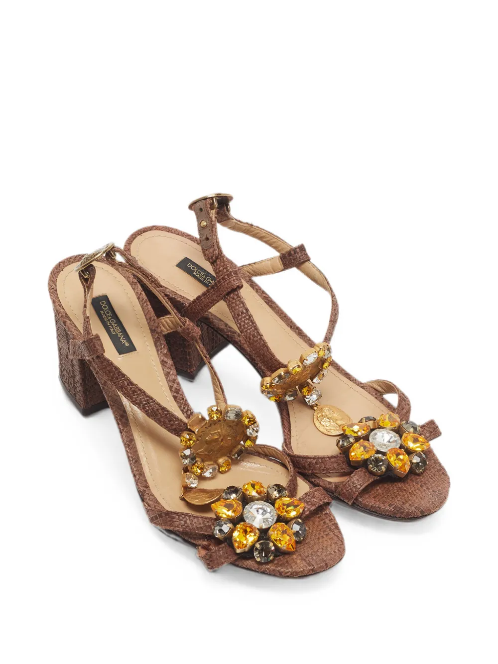 Dolce & Gabbana Pre-Owned crystal-embellished T-strap sandals - Braun