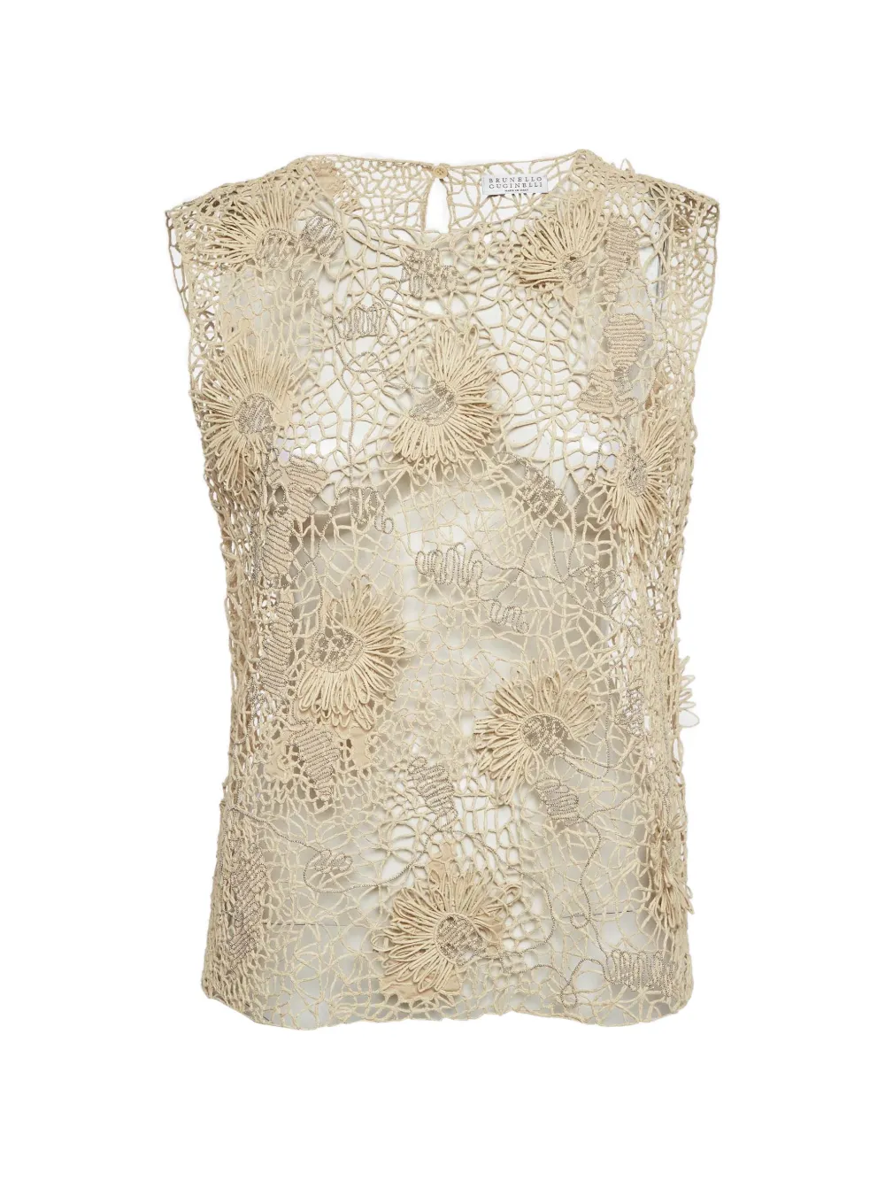 Brunello Cucinelli Monili crochet floral-appliqué top - Neutrals