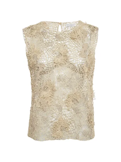Brunello Cucinelli Monili crochet floral-appliqué top