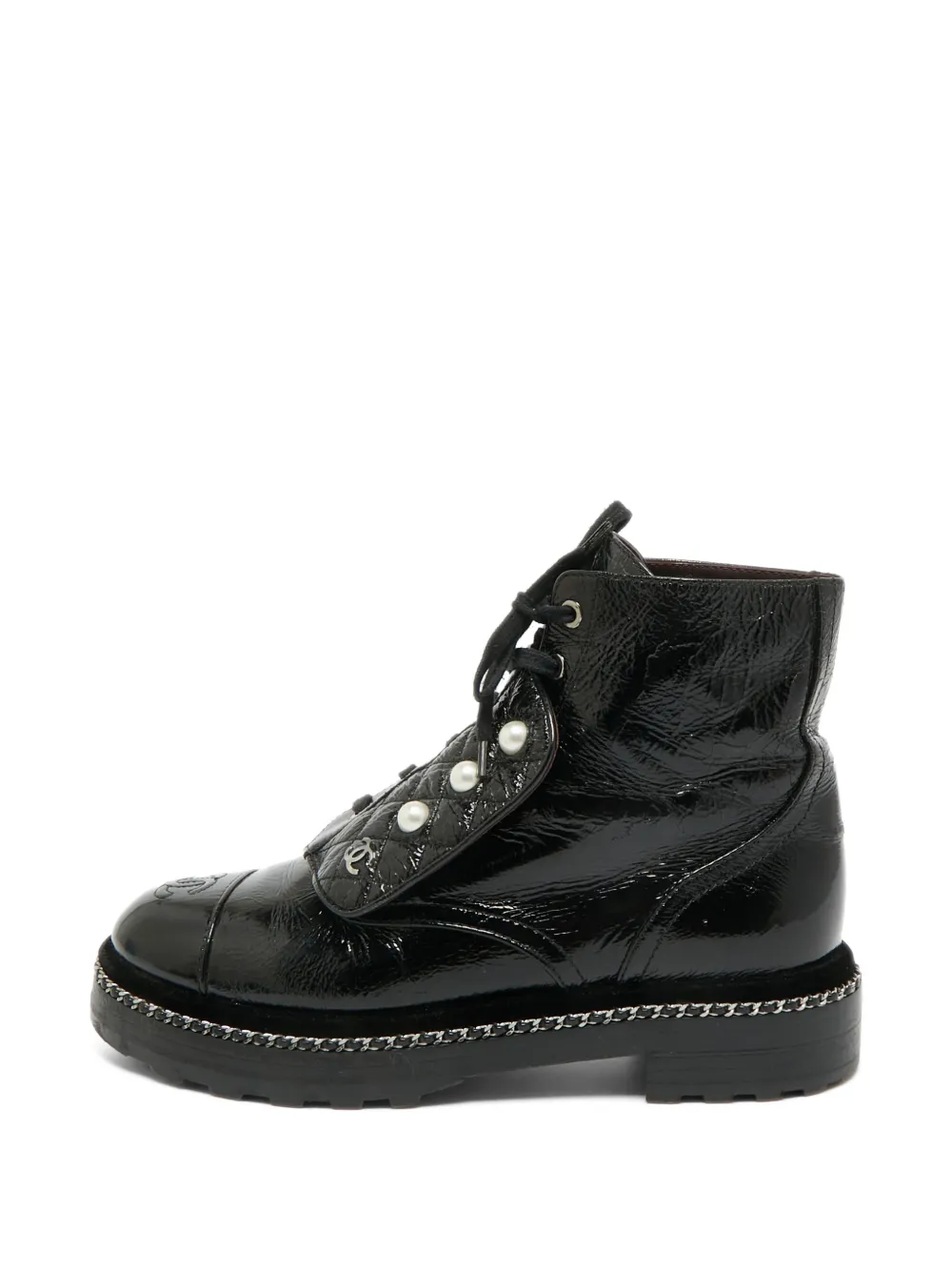 CHANEL Pre-Owned CC quilted combat boots - Schwarz