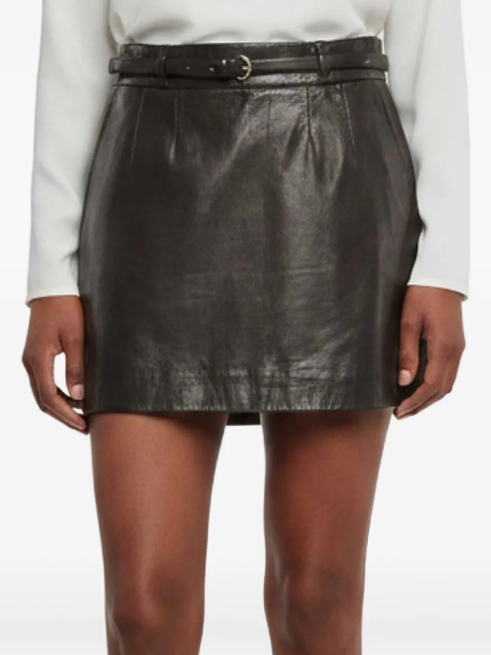 Gucci Pre-Owned belted leather mini skirt - Nero